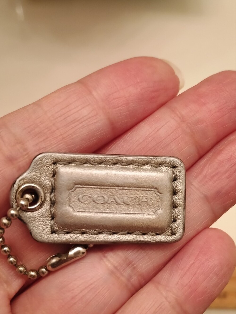 Coach Metallic Leather Tag Keychain Fob